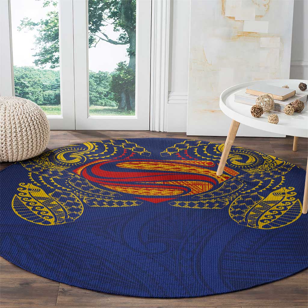 Super Samoan Traditional Tribal Art Tattoos Round Carpet Blue Color - Polynesian Pride