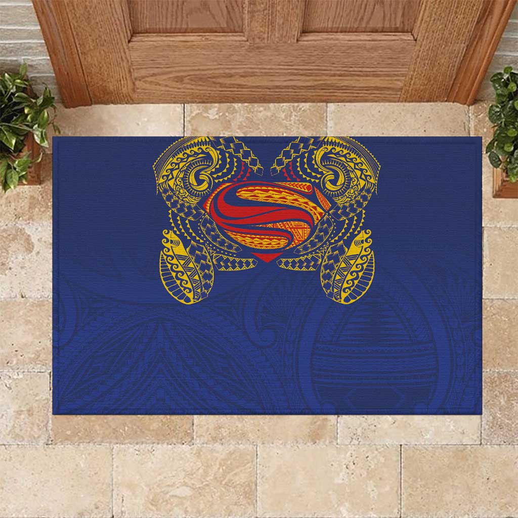 Super Samoan Traditional Tribal Art Tattoos Rubber Doormat Blue Color - Polynesian Pride