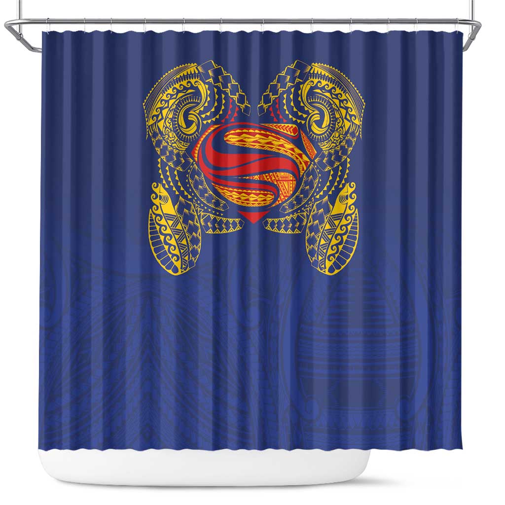 Super Samoan Traditional Tribal Art Tattoos Shower Curtain Blue Color - Polynesian Pride