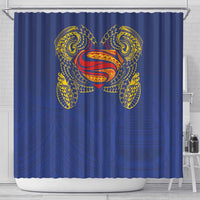Super Samoan Traditional Tribal Art Tattoos Shower Curtain Blue Color - Polynesian Pride