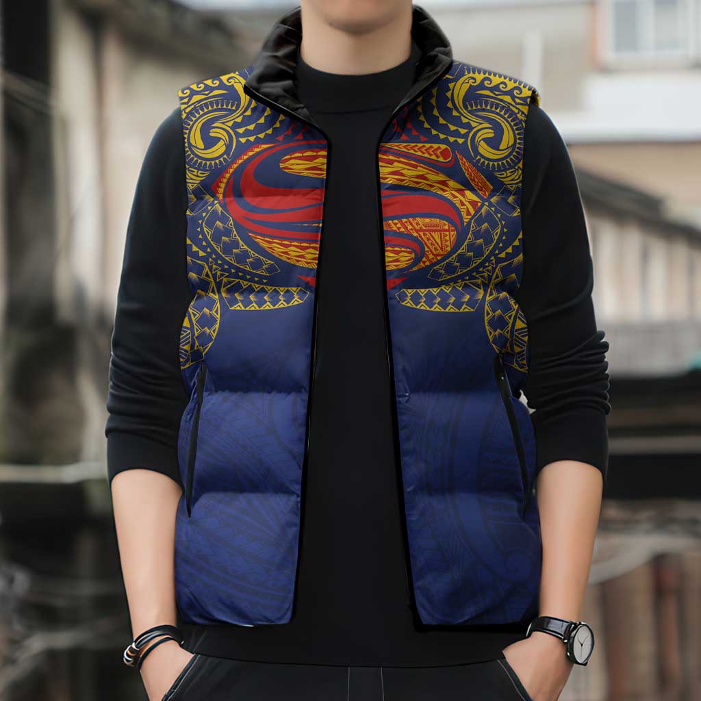 Super Samoan Traditional Tribal Art Tattoos Sleeveless Puffer Jacket Blue Color - Polynesian Pride
