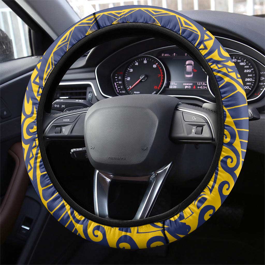 Super Samoan Traditional Tribal Art Tattoos Steering Wheel Cover Blue Color - Polynesian Pride