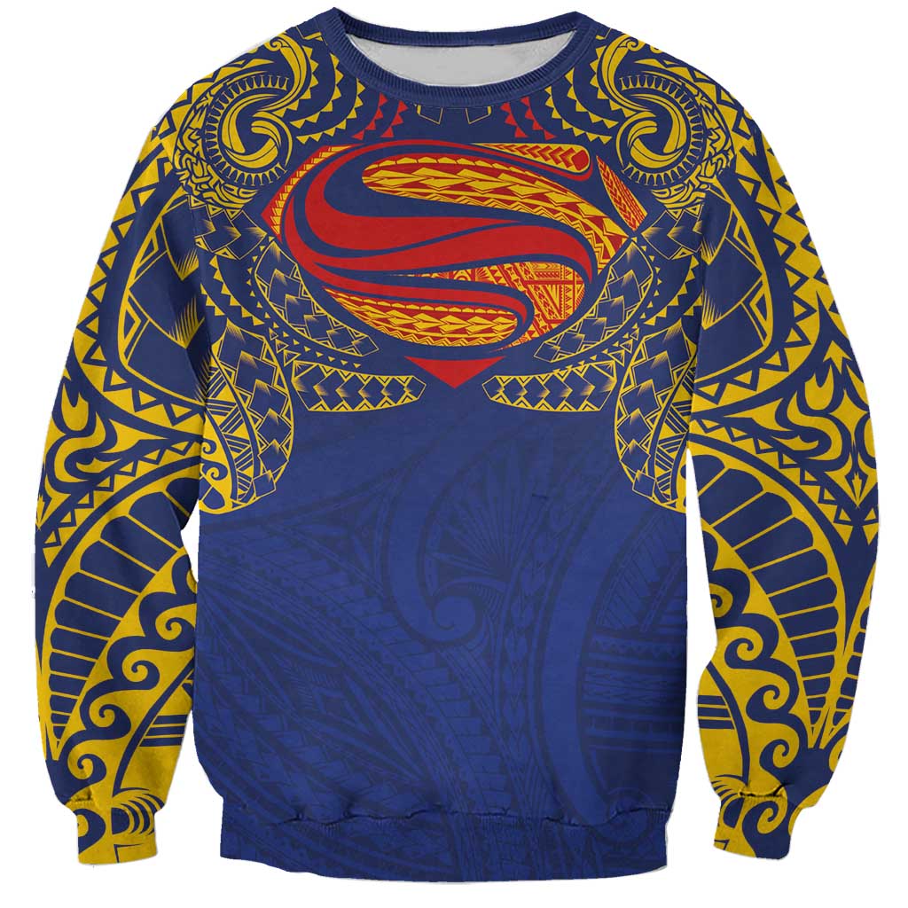 Super Samoan Traditional Tribal Art Tattoos Sweatshirt Blue Color - Polynesian Pride