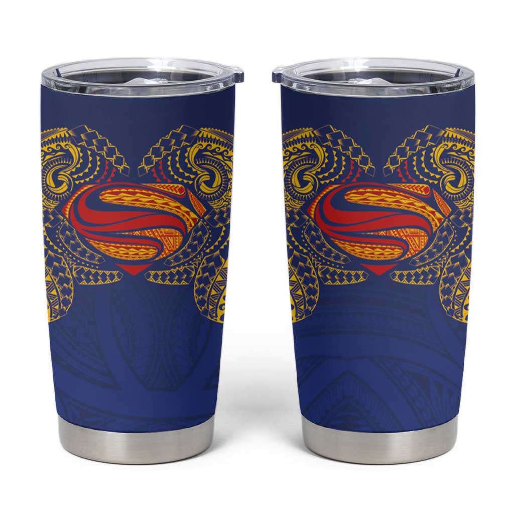 Super Samoan Traditional Tribal Art Tattoos Tumbler Cup Blue Color - Polynesian Pride