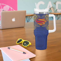Super Samoan Traditional Tribal Art Tattoos Tumbler With Handle Blue Color - Polynesian Pride