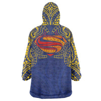 Super Samoan Traditional Tribal Art Tattoos Wearable Blanket Hoodie Blue Color - Polynesian Pride