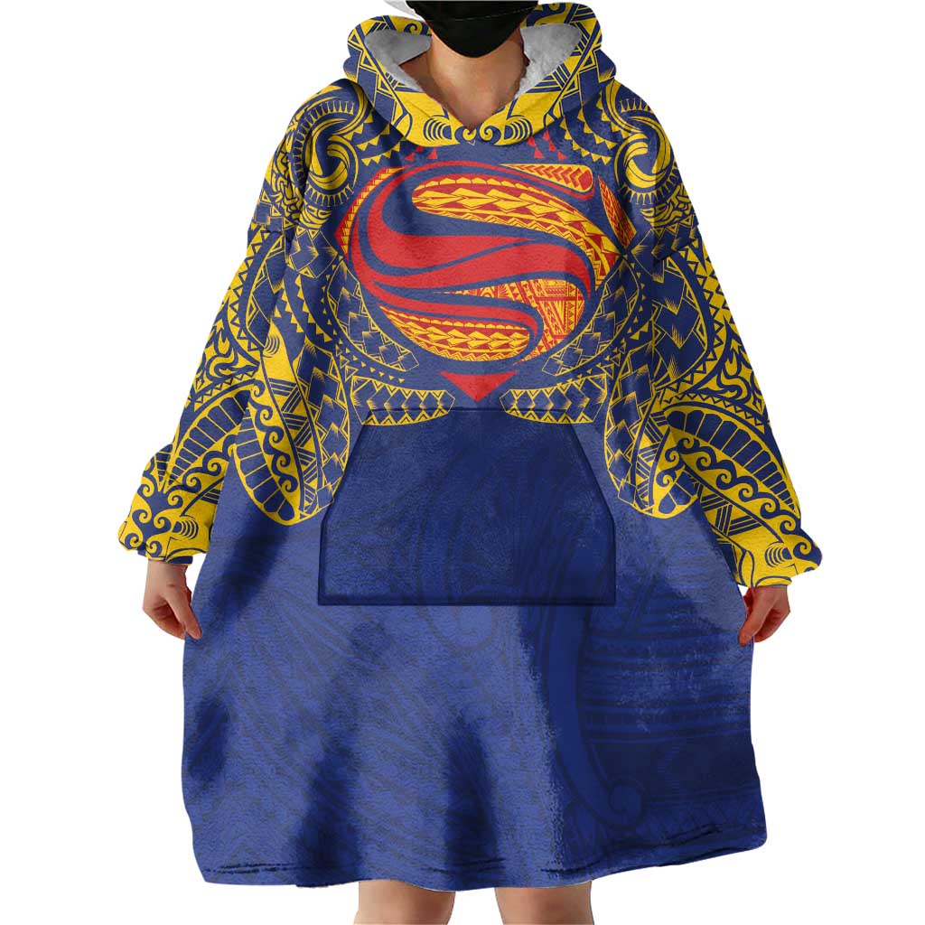Super Samoan Traditional Tribal Art Tattoos Wearable Blanket Hoodie Blue Color - Polynesian Pride