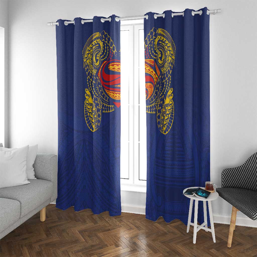 Super Samoan Traditional Tribal Art Tattoos Window Curtain Blue Color - Polynesian Pride