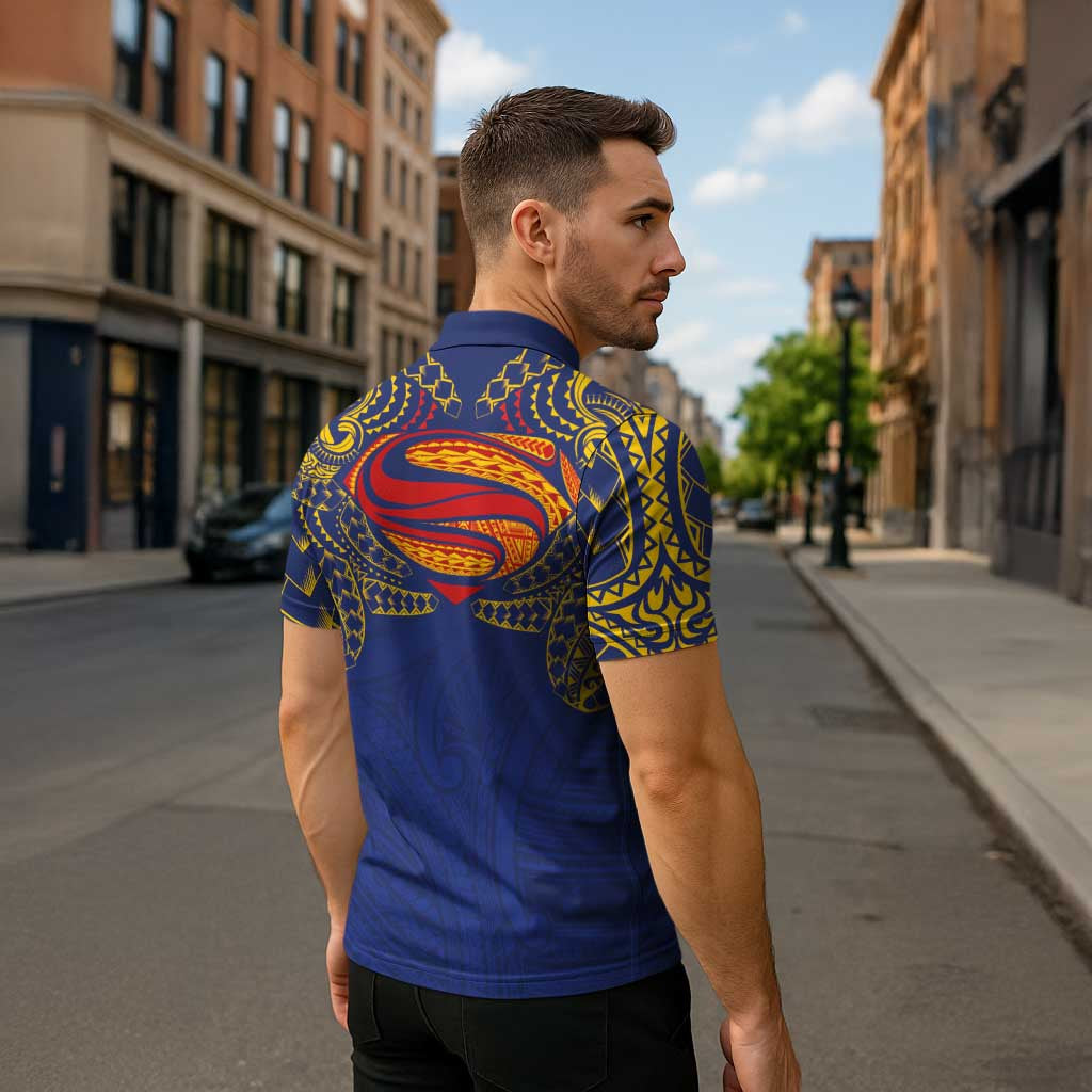 Super Samoan Traditional Tribal Art Tattoos Zipper Polo Shirt Blue Color - Polynesian Pride