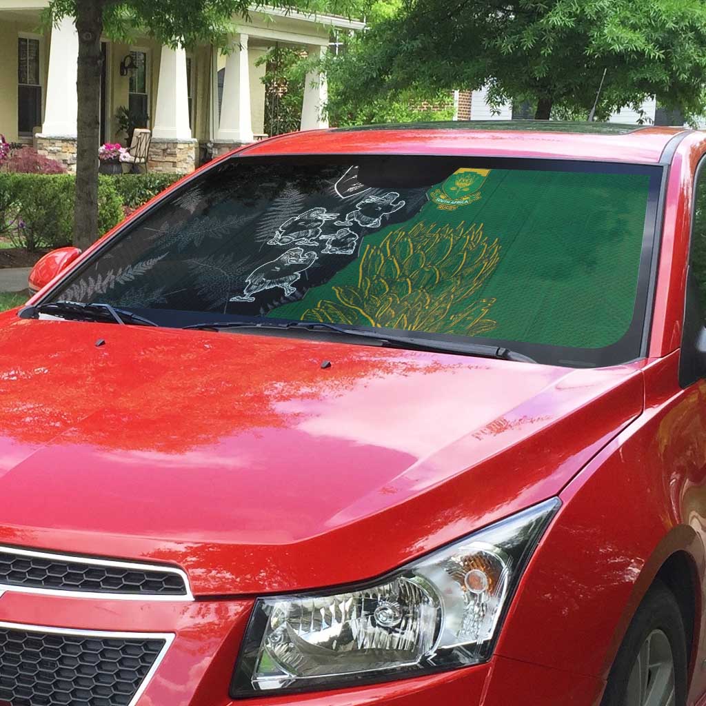 Aotearoa South Africa Rugby Freedom Cup Auto Sun Shade Kiwi Warriors Haka with King Protea Symbol - Polynesian Pride