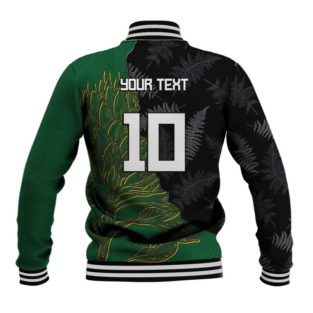 Custom Aotearoa South Africa Rugby Freedom Cup Baseball Jacket Kiwi Warriors Haka with King Protea Symbol LT03 - Polynesian Pride
