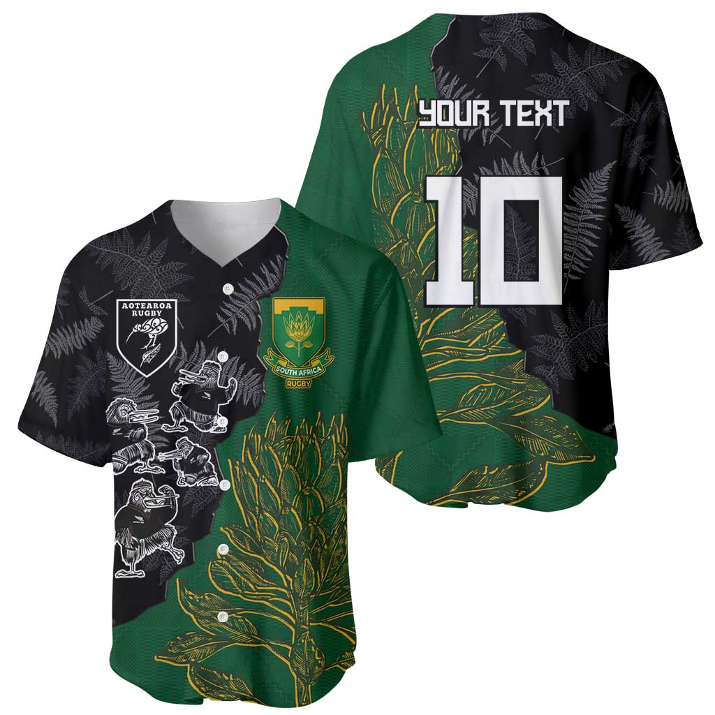 Custom Aotearoa South Africa Rugby Freedom Cup Baseball Jersey Kiwi Warriors Haka with King Protea Symbol LT03 - Polynesian Pride