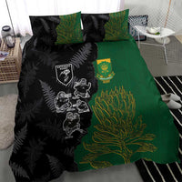 Aotearoa South Africa Rugby Freedom Cup Bedding Set Kiwi Warriors Haka with King Protea Symbol - Polynesian Pride