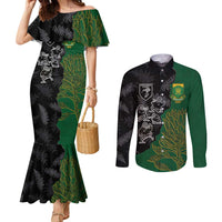 Custom Aotearoa South Africa Rugby Freedom Cup Couples Matching Mermaid Dress and Long Sleeve Button Shirt Kiwi Warriors Haka with King Protea Symbol LT03 Green - Polynesian Pride