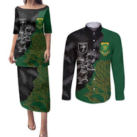 Custom Aotearoa South Africa Rugby Freedom Cup Couples Matching Puletasi and Long Sleeve Button Shirt Kiwi Warriors Haka with King Protea Symbol LT03 Green - Polynesian Pride