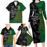 Custom Aotearoa South Africa Rugby Freedom Cup Family Matching Long Sleeve Bodycon Dress and Hawaiian Shirt Kiwi Warriors Haka with King Protea Symbol - Polynesian Pride
