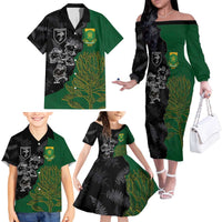 Custom Aotearoa South Africa Rugby Freedom Cup Family Matching Off The Shoulder Long Sleeve Dress and Hawaiian Shirt Kiwi Warriors Haka with King Protea Symbol - Polynesian Pride