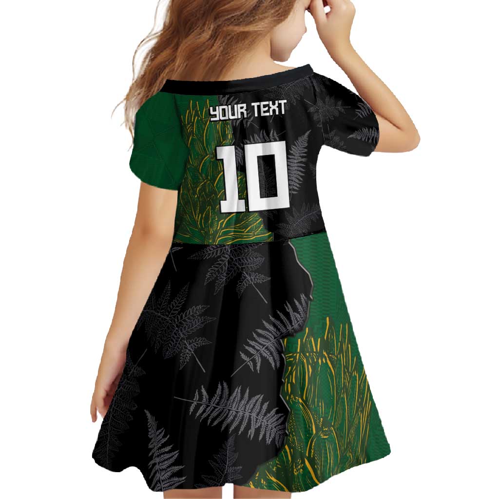 Custom Aotearoa South Africa Rugby Freedom Cup Family Matching Summer Maxi Dress and Hawaiian Shirt Kiwi Warriors Haka with King Protea Symbol - Polynesian Pride