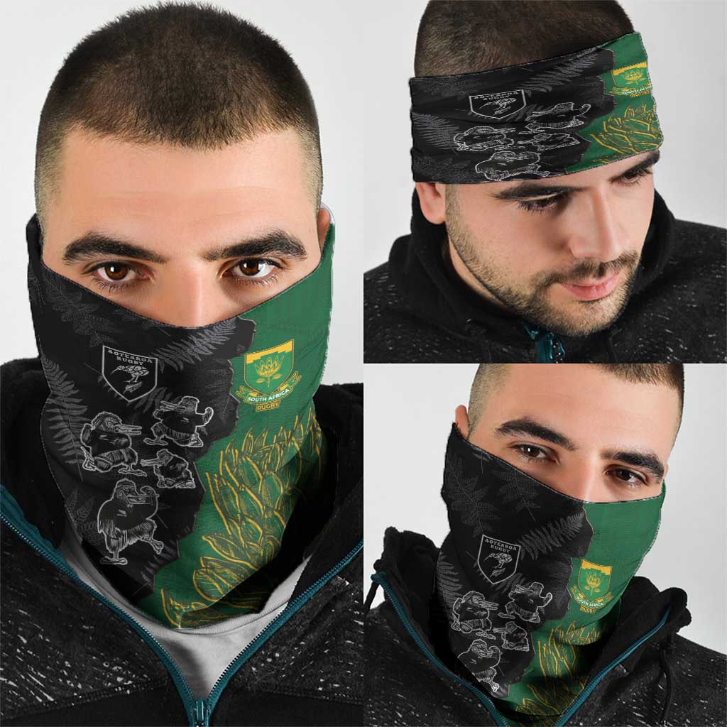 Aotearoa South Africa Rugby Freedom Cup Neck Gaiter Kiwi Warriors Haka with King Protea Symbol - Polynesian Pride