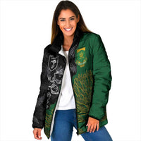 Custom Aotearoa South Africa Rugby Freedom Cup Padded Jacket Kiwi Warriors Haka with King Protea Symbol - Polynesian Pride