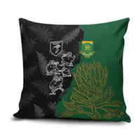 Aotearoa South Africa Rugby Freedom Cup Pillow Cover Kiwi Warriors Haka with King Protea Symbol - Polynesian Pride