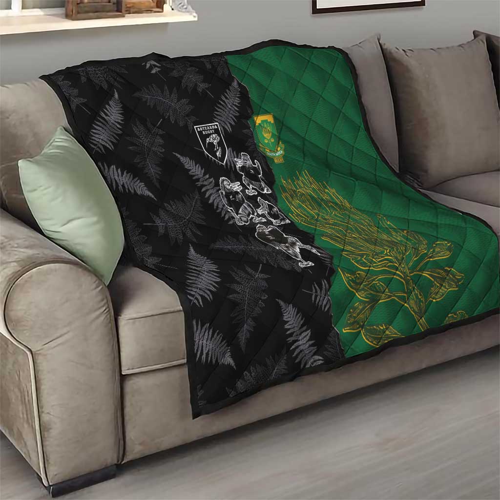 Aotearoa South Africa Rugby Freedom Cup Quilt Kiwi Warriors Haka with King Protea Symbol - Polynesian Pride