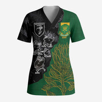 Custom Aotearoa South Africa Rugby Freedom Cup Scrub Top Kiwi Warriors Haka with King Protea Symbol LT03 Adult Green - Polynesian Pride