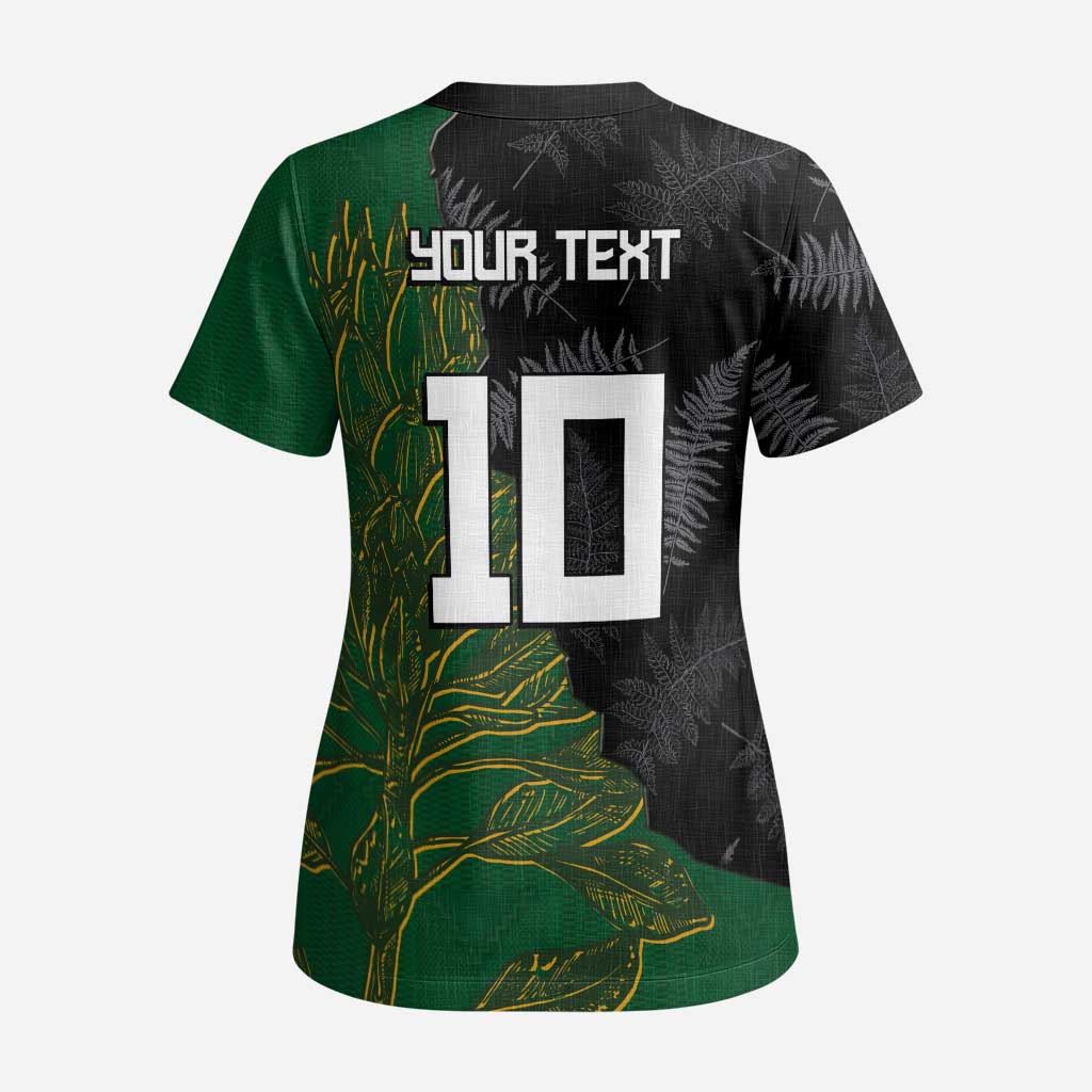 Custom Aotearoa South Africa Rugby Freedom Cup Scrub Top Kiwi Warriors Haka with King Protea Symbol LT03 - Polynesian Pride