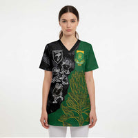Custom Aotearoa South Africa Rugby Freedom Cup Scrub Top Kiwi Warriors Haka with King Protea Symbol LT03 - Polynesian Pride