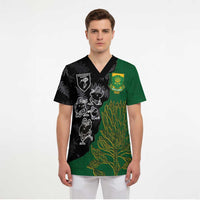 Custom Aotearoa South Africa Rugby Freedom Cup Scrub Top Kiwi Warriors Haka with King Protea Symbol LT03 - Polynesian Pride
