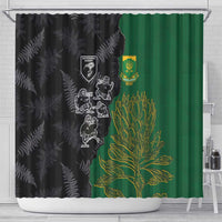 Aotearoa South Africa Rugby Freedom Cup Shower Curtain Kiwi Warriors Haka with King Protea Symbol - Polynesian Pride