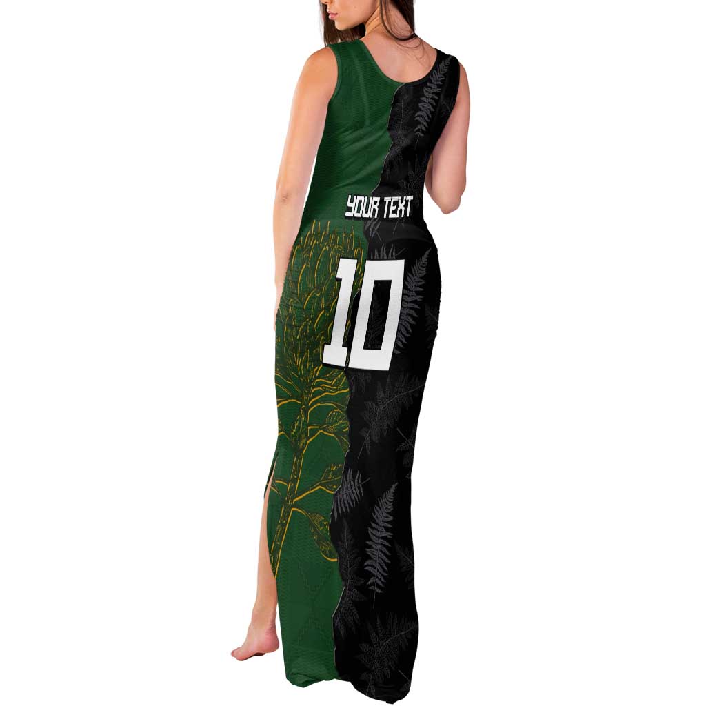 Custom Aotearoa South Africa Rugby Freedom Cup Tank Maxi Dress Kiwi Warriors Haka with King Protea Symbol - Polynesian Pride