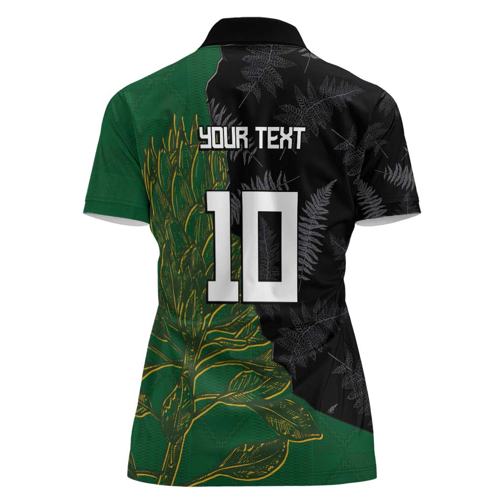Custom Aotearoa South Africa Rugby Freedom Cup Women Polo Shirt Kiwi Warriors Haka with King Protea Symbol - Polynesian Pride