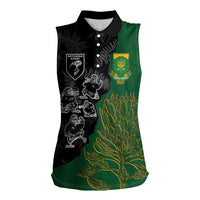 Custom Aotearoa South Africa Rugby Freedom Cup Women Sleeveless Polo Shirt Kiwi Warriors Haka with King Protea Symbol - Polynesian Pride