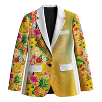 Hawaiian Tropical Fruits and Plants Blazer Kakau Pattern Summer Vibe