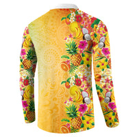 Hawaiian Tropical Fruits and Plants Button Sweatshirt Kakau Pattern Summer Vibe