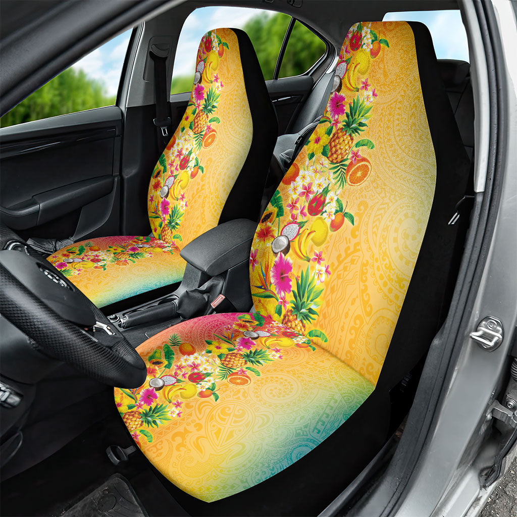 Hawaiian Tropical Fruits and Plants Car Seat Cover Kakau Pattern Summer Vibe