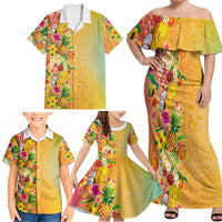 Hawaiian Tropical Fruits and Plants Family Matching Off Shoulder Maxi Dress and Hawaiian Shirt Kakau Pattern Summer Vibe