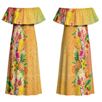 Hawaiian Tropical Fruits and Plants Family Matching Off Shoulder Maxi Dress and Hawaiian Shirt Kakau Pattern Summer Vibe