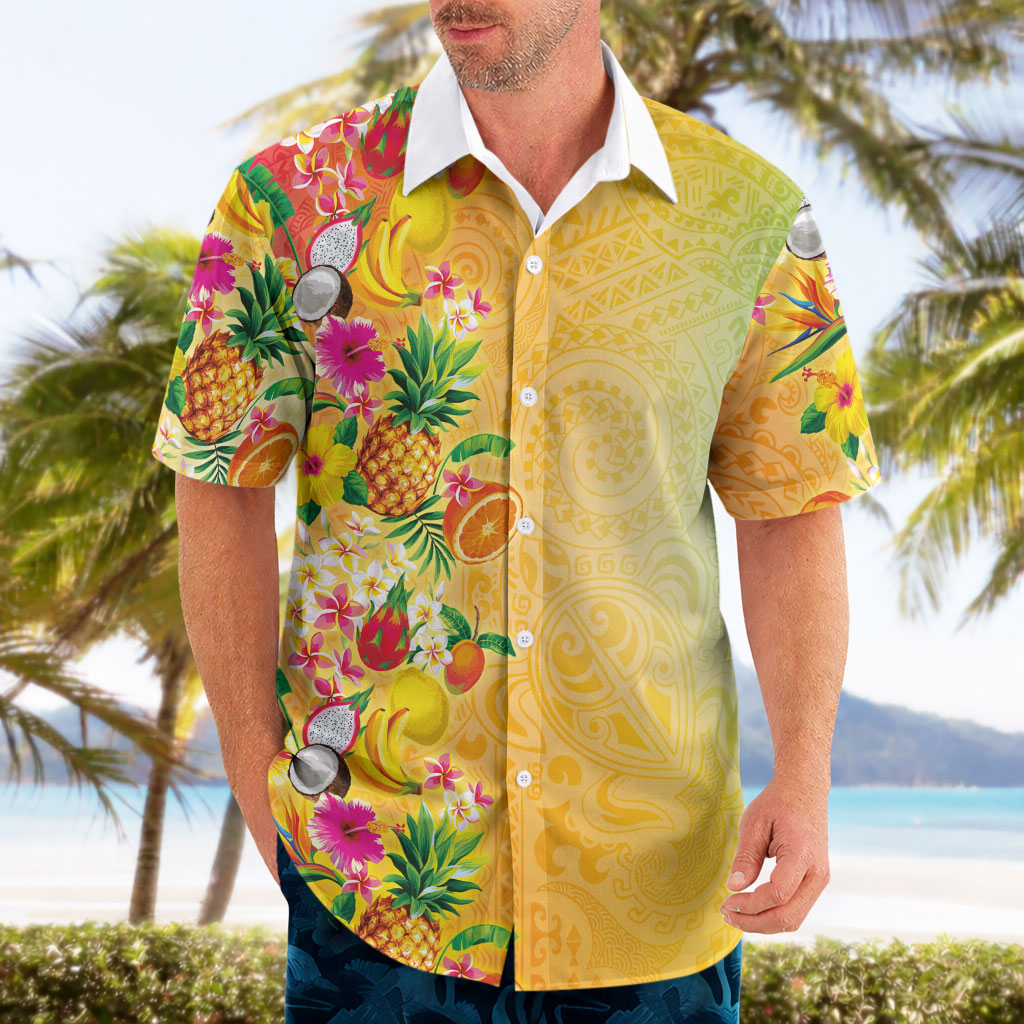 Hawaiian Tropical Fruits and Plants Hawaiian Shirt Kakau Pattern Summer Vibe