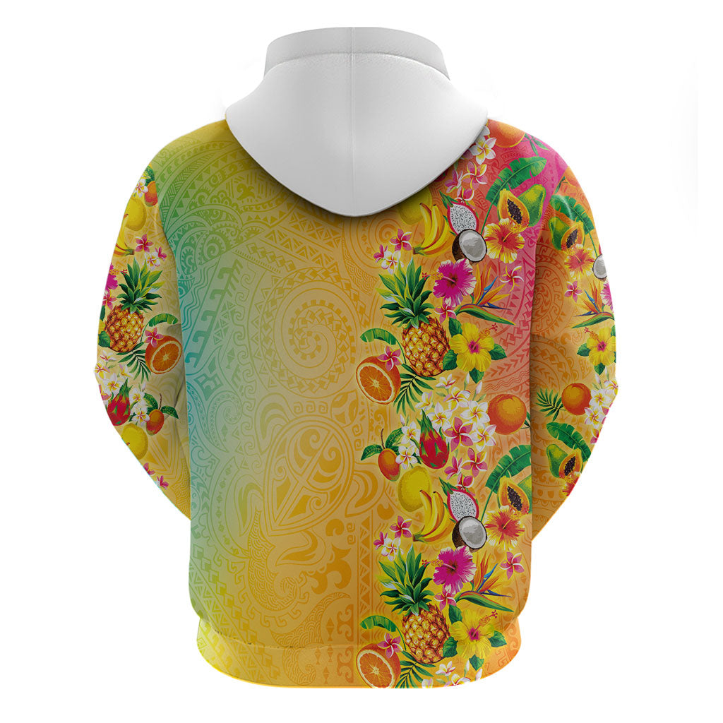 Hawaiian Tropical Fruits and Plants Hoodie Kakau Pattern Summer Vibe