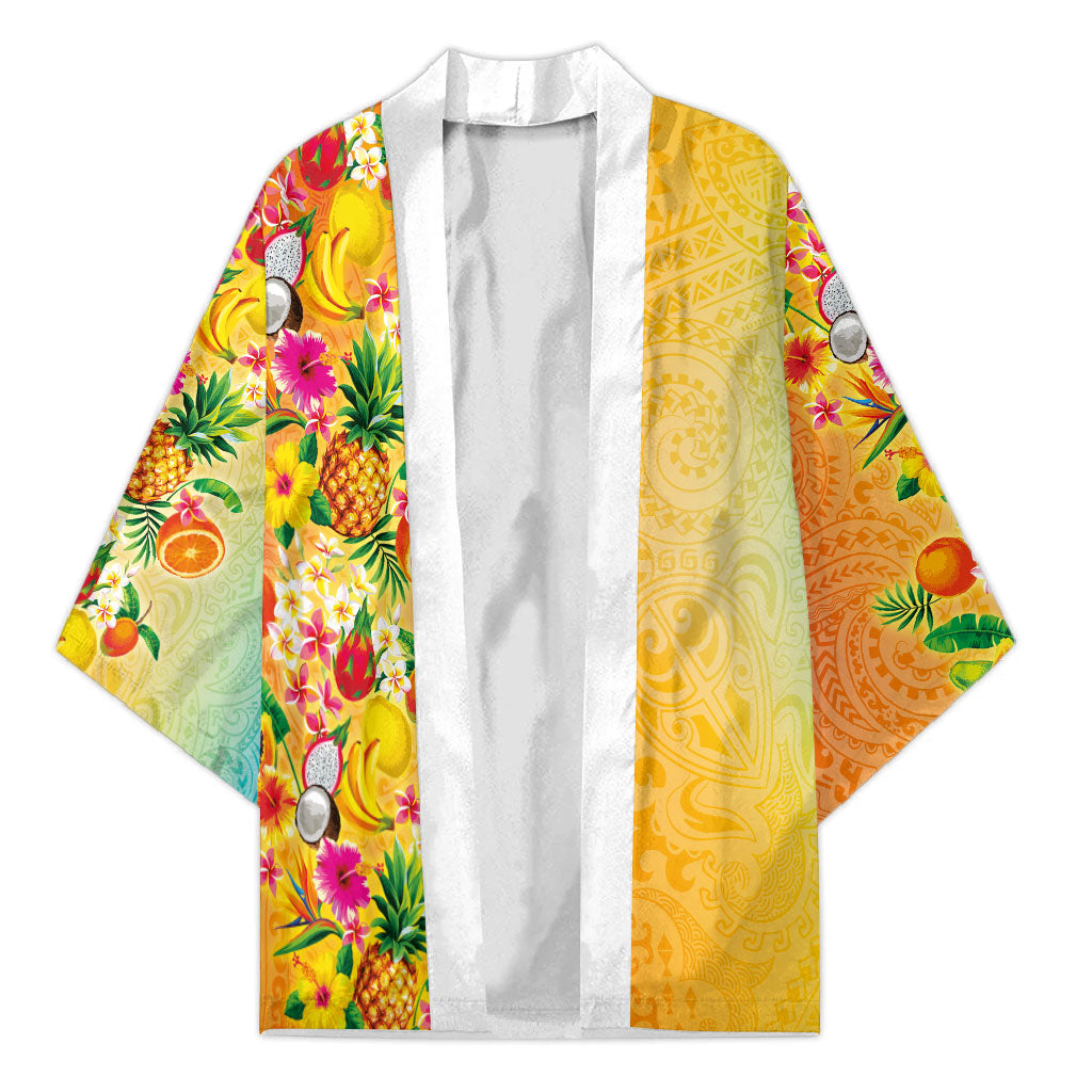 Hawaiian Tropical Fruits and Plants Kimono Kakau Pattern Summer Vibe LT03 Unisex Multicolor - Polynesian Pride