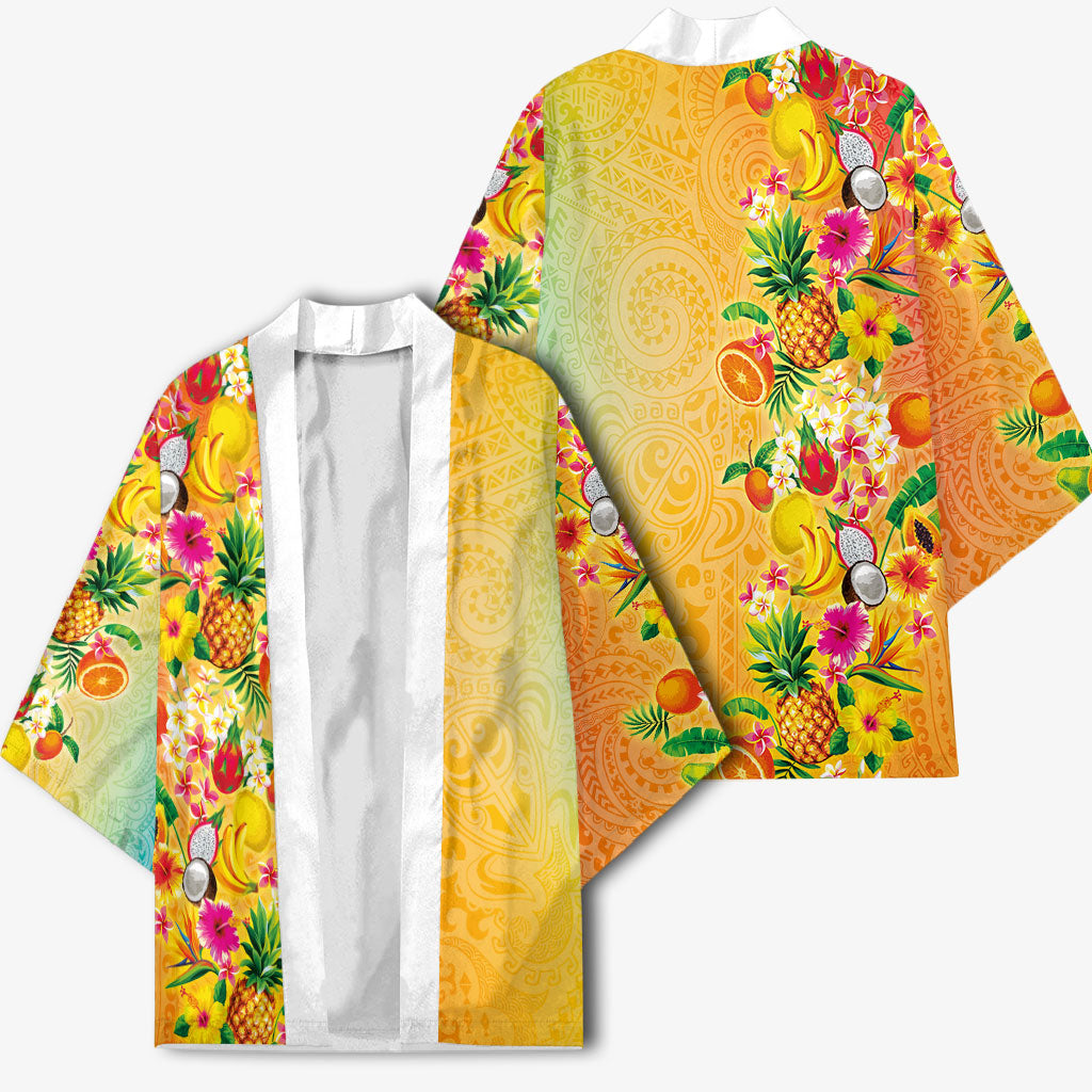 Hawaiian Tropical Fruits and Plants Kimono Kakau Pattern Summer Vibe