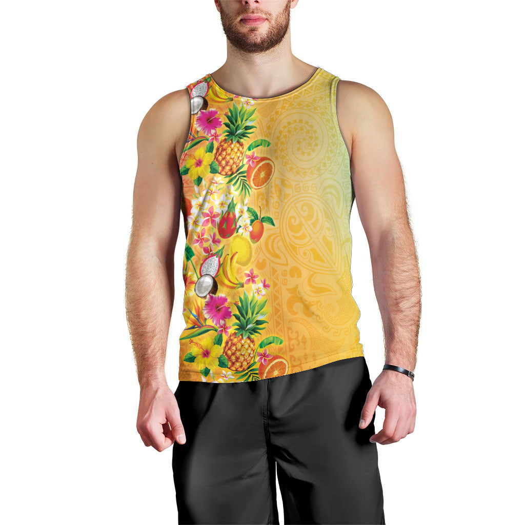 Hawaiian Tropical Fruits and Plants Men Tank Top Kakau Pattern Summer Vibe