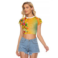 Hawaiian Tropical Fruits and Plants Raglan Cropped T Shirt Kakau Pattern Summer Vibe