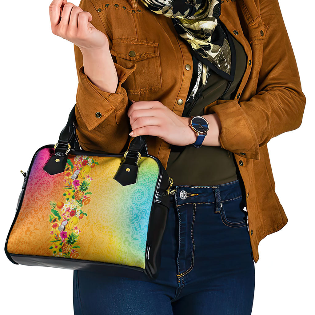 Hawaiian Tropical Fruits and Plants Shoulder Handbag Kakau Pattern Summer Vibe