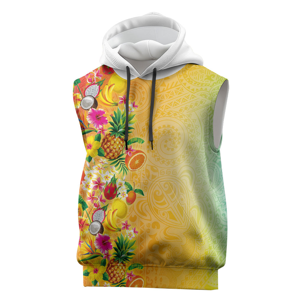 Hawaiian Tropical Fruits and Plants Sleeveless Hoodie Kakau Pattern Summer Vibe LT03 Multicolor - Polynesian Pride