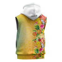 Hawaiian Tropical Fruits and Plants Sleeveless Zip Hoodie Kakau Pattern Summer Vibe