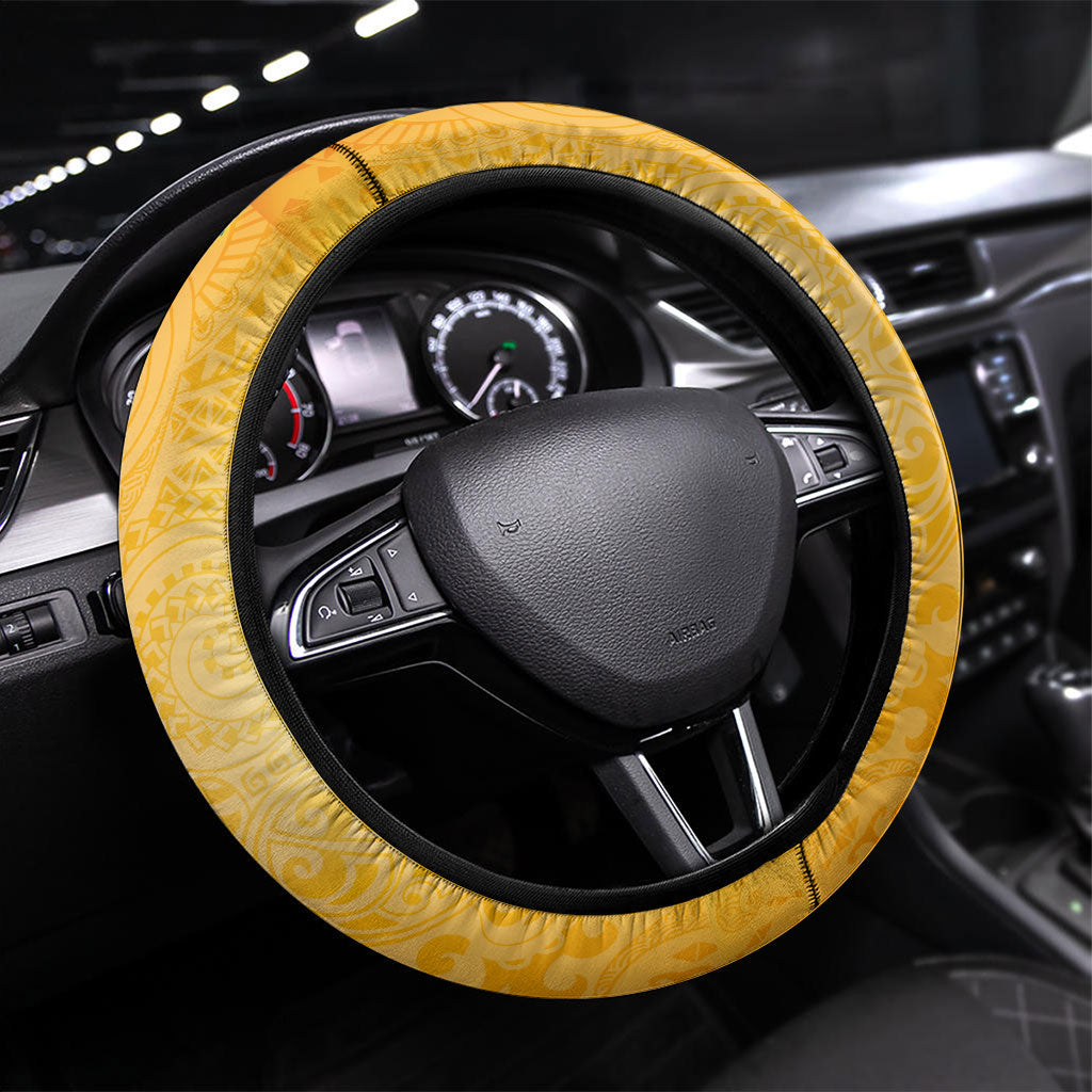 Hawaiian Tropical Fruits and Plants Steering Wheel Cover Kakau Pattern Summer Vibe