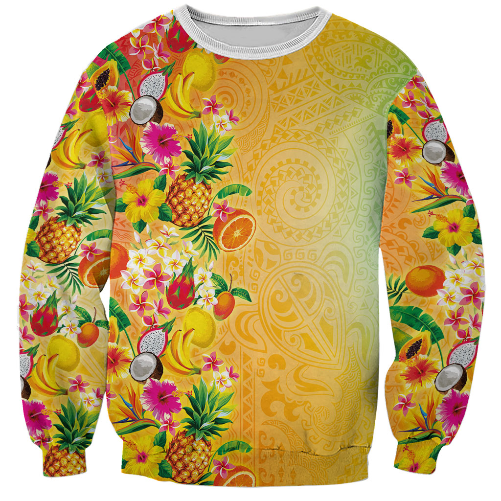 Hawaiian Tropical Fruits and Plants Sweatshirt Kakau Pattern Summer Vibe LT03 Unisex Multicolor - Polynesian Pride